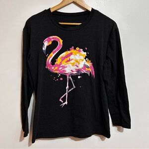Women's Short Sleeve Round Neck Loose Cute Animal Flamingo Print T-Shirt Top M